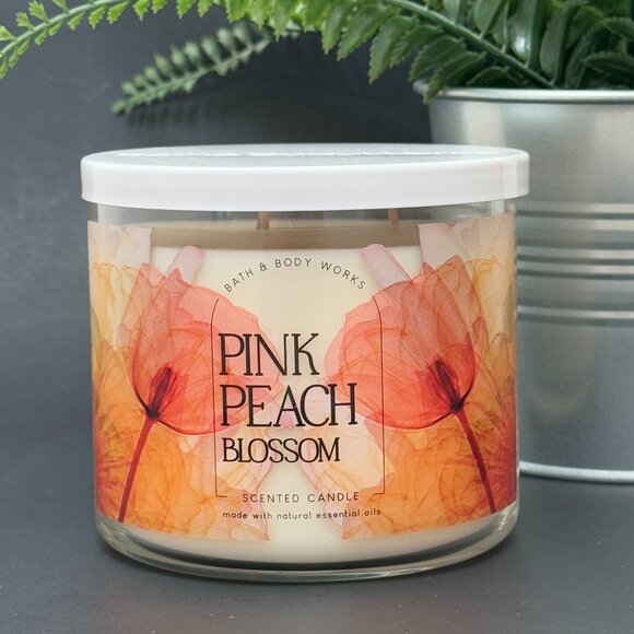 BBW Pink Peach Blossom Bath & Body Works 3 Wick Candle - Picture 1 of 10
